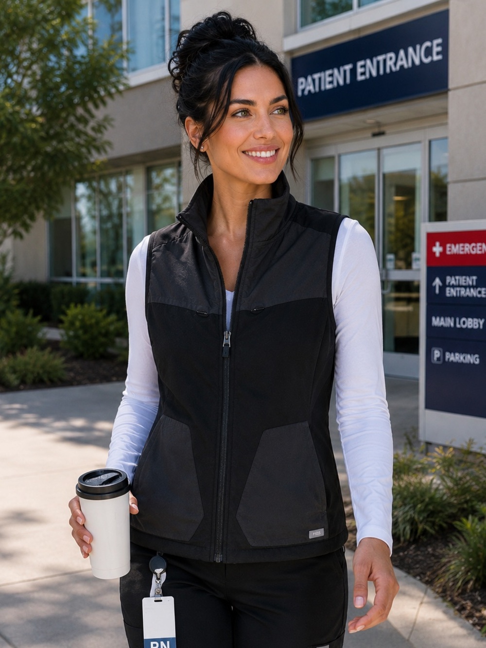 FIGS Morven Insulated Color Block Vest Black Charcoal Size Small